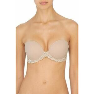 NATORI 731023 Cafe Beige Feather Lace Trim Underwire Strapless Multiwa Bra 36DD